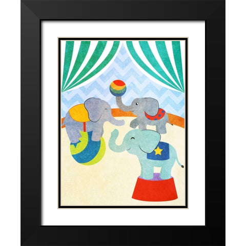 Elephants and Seals Center Stage I Black Modern Wood Framed Art Print with Double Matting by SD Graphics Studio