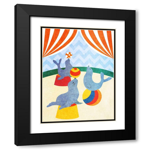 Elephants and Seals Center Stage II Black Modern Wood Framed Art Print with Double Matting by SD Graphics Studio