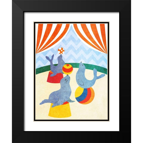 Elephants and Seals Center Stage II Black Modern Wood Framed Art Print with Double Matting by SD Graphics Studio