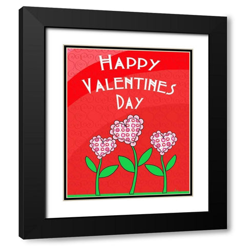 Happy Valentines Day Flowers Black Modern Wood Framed Art Print with Double Matting by Metz, Andi