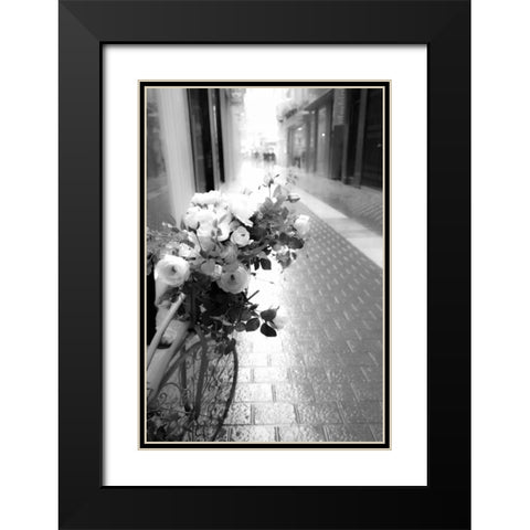 Flower Bike Black Modern Wood Framed Art Print with Double Matting by Acosta