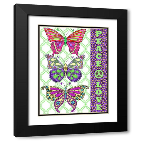 Peace and Love Butterflies Black Modern Wood Framed Art Print with Double Matting by Metz, Andi