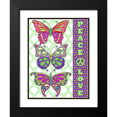 Peace and Love Butterflies Black Modern Wood Framed Art Print with Double Matting by Metz, Andi