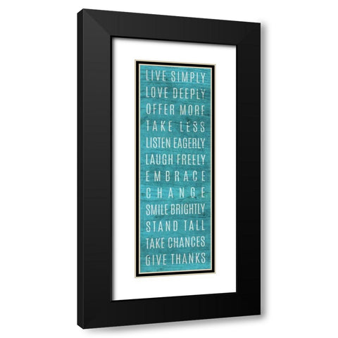 Live Simply Teal Black Modern Wood Framed Art Print with Double Matting by SD Graphics Studio