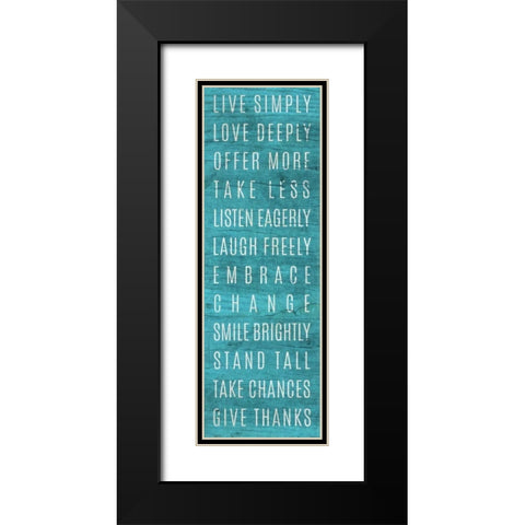 Live Simply Teal Black Modern Wood Framed Art Print with Double Matting by SD Graphics Studio