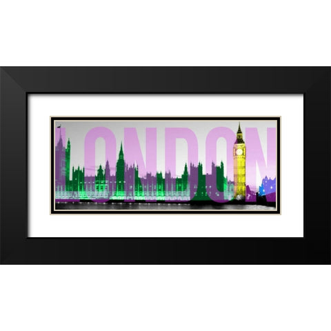 Night Neon London Black Modern Wood Framed Art Print with Double Matting by Peck, Gail