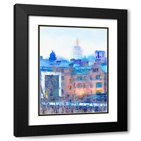 Watercolor New York Black Modern Wood Framed Art Print with Double Matting by Acosta