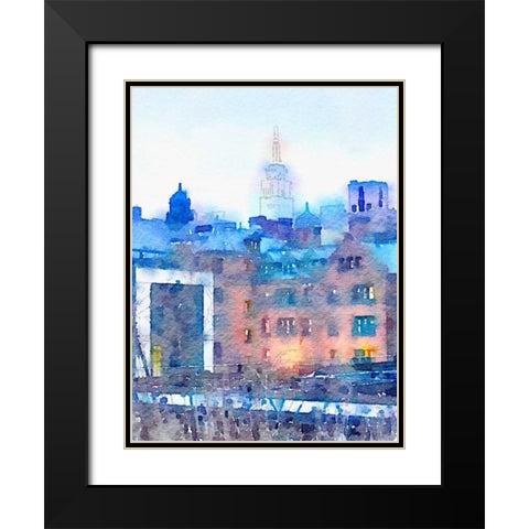 Watercolor New York Black Modern Wood Framed Art Print with Double Matting by Acosta