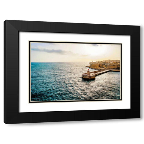 Lighthouse Village Black Modern Wood Framed Art Print with Double Matting by Acosta