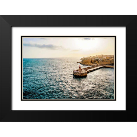 Lighthouse Village Black Modern Wood Framed Art Print with Double Matting by Acosta