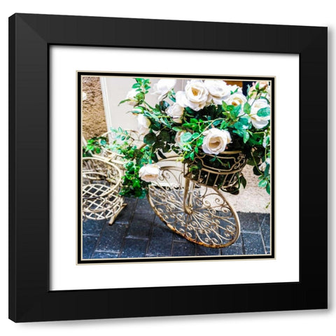 Flower Bike Square Black Modern Wood Framed Art Print with Double Matting by Acosta