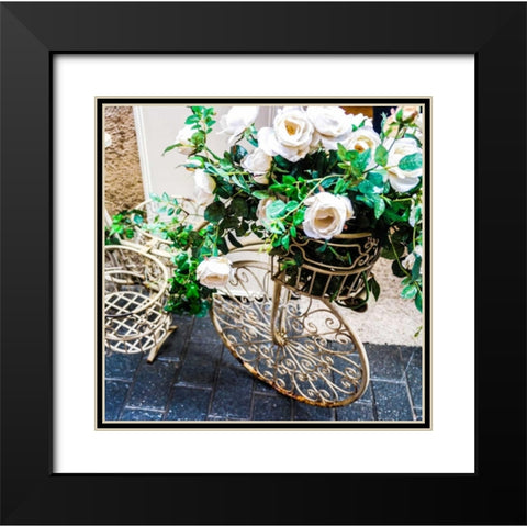 Flower Bike Square Black Modern Wood Framed Art Print with Double Matting by Acosta