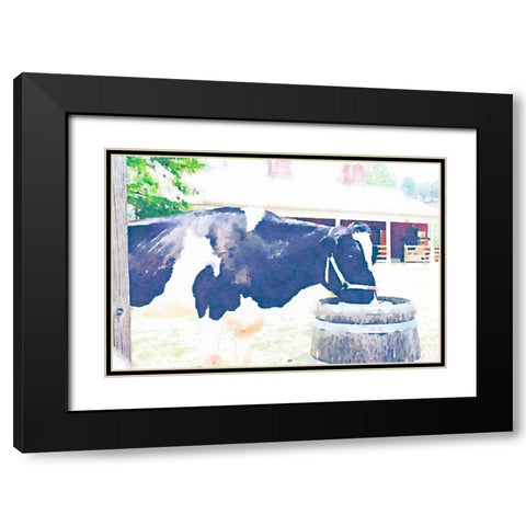 Barn Cow Black Modern Wood Framed Art Print with Double Matting by Navas, Emily
