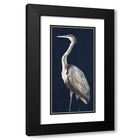 Heron Among Navy Panel I Black Modern Wood Framed Art Print with Double Matting by DeRice, Julie