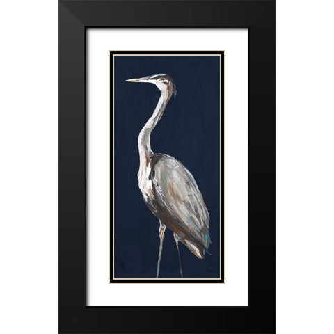 Heron Among Navy Panel I Black Modern Wood Framed Art Print with Double Matting by DeRice, Julie