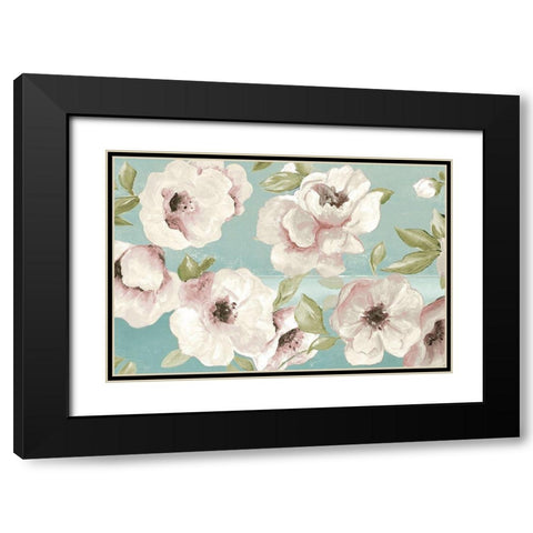 Blush Flowers on Teal Black Modern Wood Framed Art Print with Double Matting by Pinto, Patricia