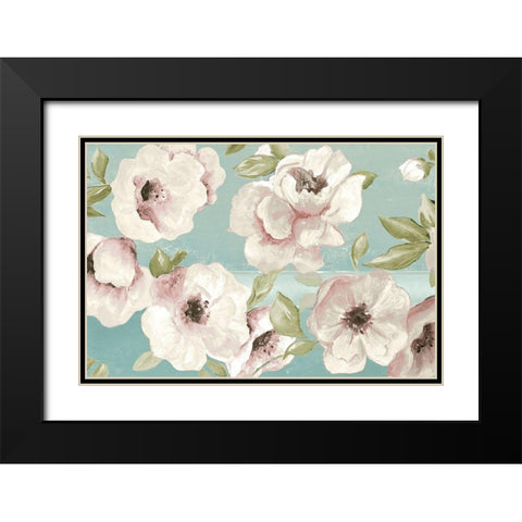 Blush Flowers on Teal Black Modern Wood Framed Art Print with Double Matting by Pinto, Patricia