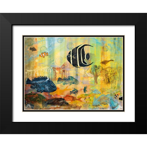 Fishes Black Modern Wood Framed Art Print with Double Matting by Maria, Robin