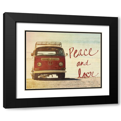 Peace and Love Black Modern Wood Framed Art Print with Double Matting by Peck, Gail