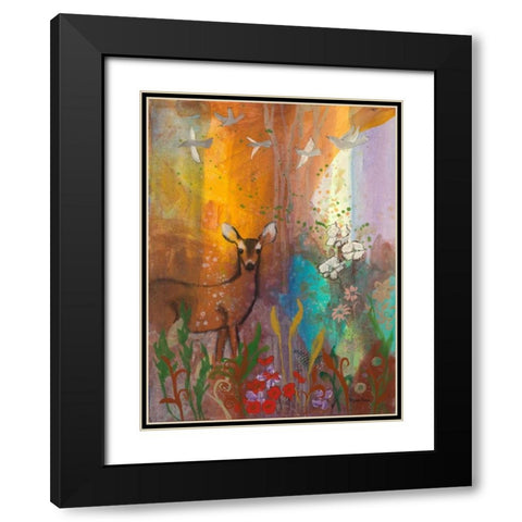 Sun Deer Black Modern Wood Framed Art Print with Double Matting by Maria, Robin
