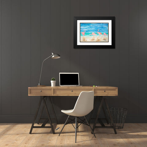 Flamingo Beach Black Modern Wood Framed Art Print with Double Matting by DeRice, Julie