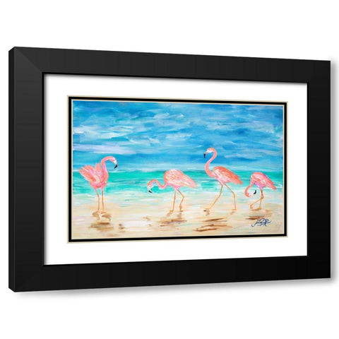 Flamingo Beach Black Modern Wood Framed Art Print with Double Matting by DeRice, Julie