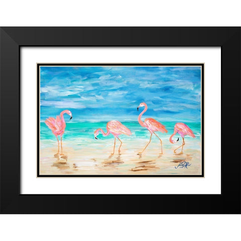 Flamingo Beach Black Modern Wood Framed Art Print with Double Matting by DeRice, Julie