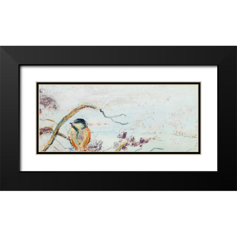 Birds on Cherry Blossom Branch II Black Modern Wood Framed Art Print with Double Matting by Pinto, Patricia