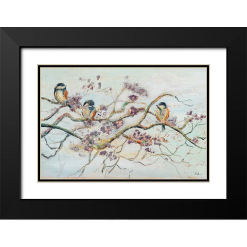 Birds On Cherry Blossom Branch Black Modern Wood Framed Art Print with Double Matting by Pinto, Patricia