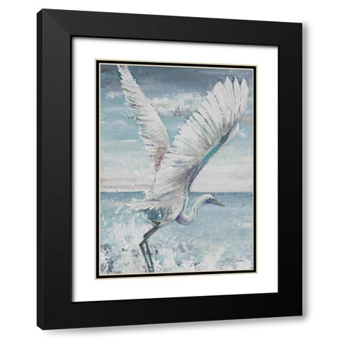 Great Egret Flying Black Modern Wood Framed Art Print with Double Matting by Pinto, Patricia