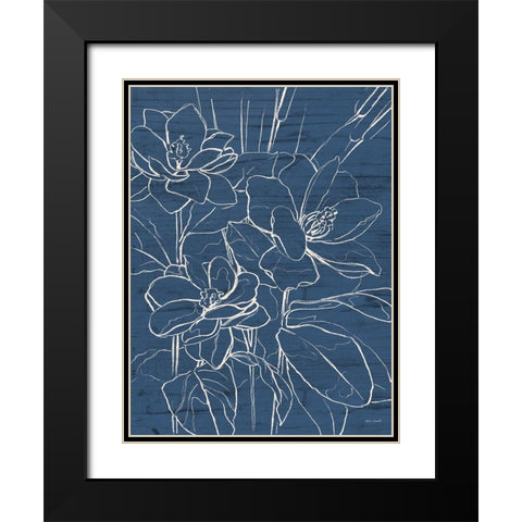 Floral Sketch on Navy I Black Modern Wood Framed Art Print with Double Matting by Loreth, Lanie