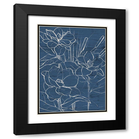 Floral Sketch on Navy II Black Modern Wood Framed Art Print with Double Matting by Loreth, Lanie