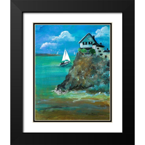 Home Over Looking the Sea Black Modern Wood Framed Art Print with Double Matting by Maria, Robin