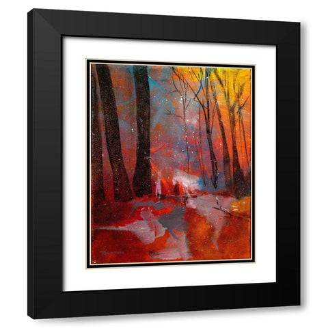 Autumn Meets Winter Black Modern Wood Framed Art Print with Double Matting by Maria, Robin