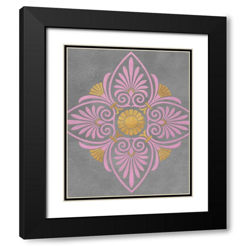 Gray and Pink Medallion I Black Modern Wood Framed Art Print with Double Matting by Studio, SD Graphics