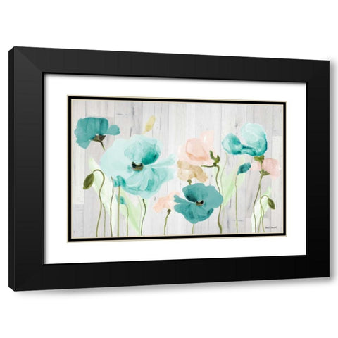 Teal Poppies on Wood Black Modern Wood Framed Art Print with Double Matting by Loreth, Lanie