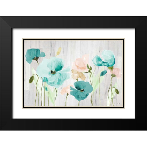 Teal Poppies on Wood Black Modern Wood Framed Art Print with Double Matting by Loreth, Lanie