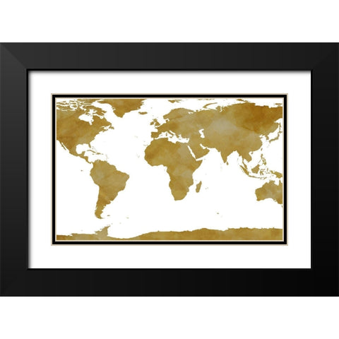 World Map Collection Gold Black Modern Wood Framed Art Print with Double Matting by SD Graphics Studio