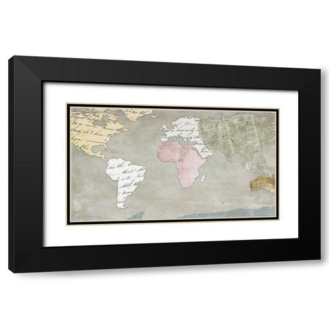 World Map Collection on Beige Black Modern Wood Framed Art Print with Double Matting by SD Graphics Studio