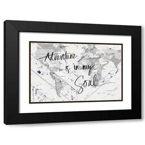 Adventure Map on Wood Black Modern Wood Framed Art Print with Double Matting by SD Graphics Studio