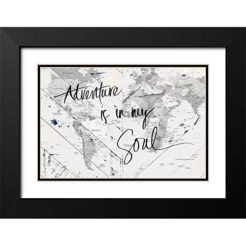 Adventure Map on Wood Black Modern Wood Framed Art Print with Double Matting by SD Graphics Studio
