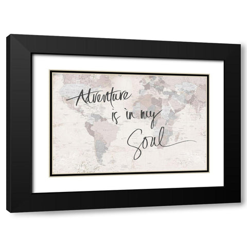 Adventure Map Black Modern Wood Framed Art Print with Double Matting by SD Graphics Studio