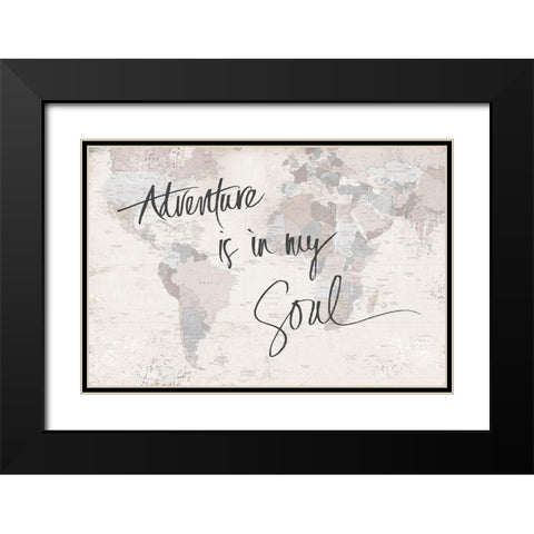 Adventure Map Black Modern Wood Framed Art Print with Double Matting by SD Graphics Studio