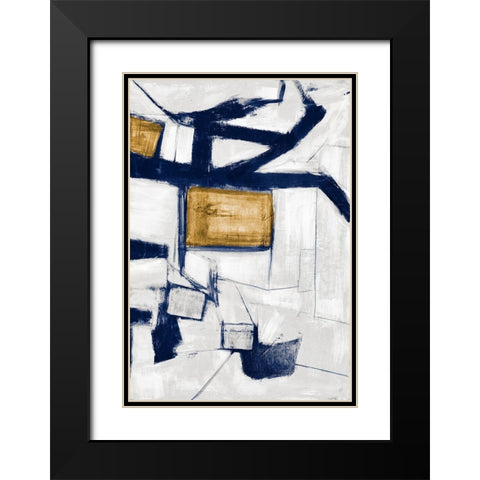 Golden Blue Shatters I Black Modern Wood Framed Art Print with Double Matting by Johnson, Walt