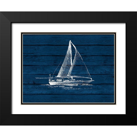 Sailboat on Blue Wood Black Modern Wood Framed Art Print with Double Matting by Loreth, Lanie