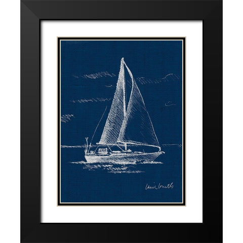 Sail Boat on Blue Burlap I Black Modern Wood Framed Art Print with Double Matting by Loreth, Lanie