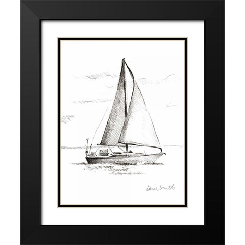 Coastal Boat Sketch I Black Modern Wood Framed Art Print with Double Matting by Loreth, Lanie