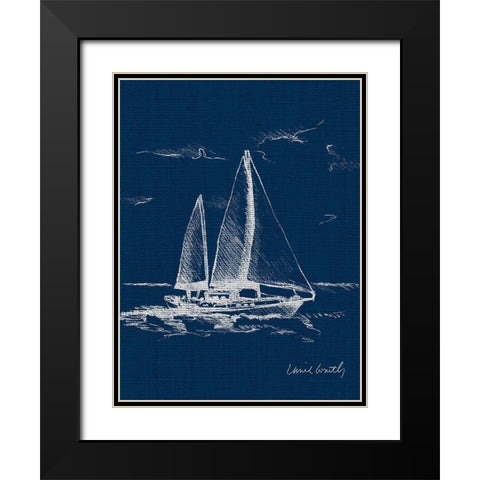 Sail Boat on Blue Burlap II Black Modern Wood Framed Art Print with Double Matting by Loreth, Lanie