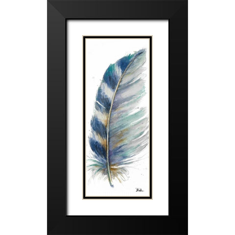 Watercolor Feather White V Black Modern Wood Framed Art Print with Double Matting by Pinto, Patricia