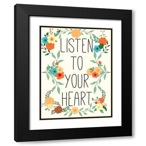 Heart and Love II Black Modern Wood Framed Art Print with Double Matting by SD Graphics Studio